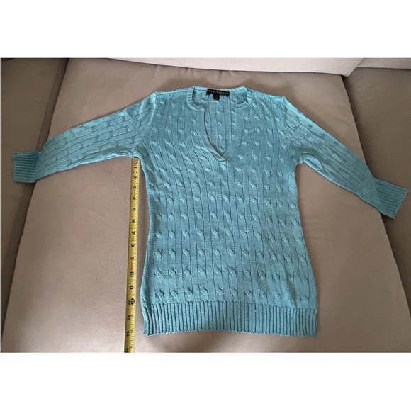Ralph Lauren Black Label aqua turquoise 100% Silk Cable Knit Sweater Sz Small - Picture 4 of 12